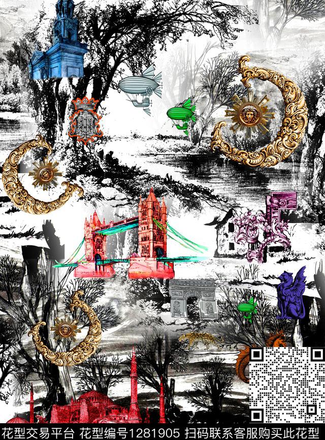 简约灰色花黑底花卉数码印花华亿平台下载（图片编号: 1281905） - 瓦栏（Walan）