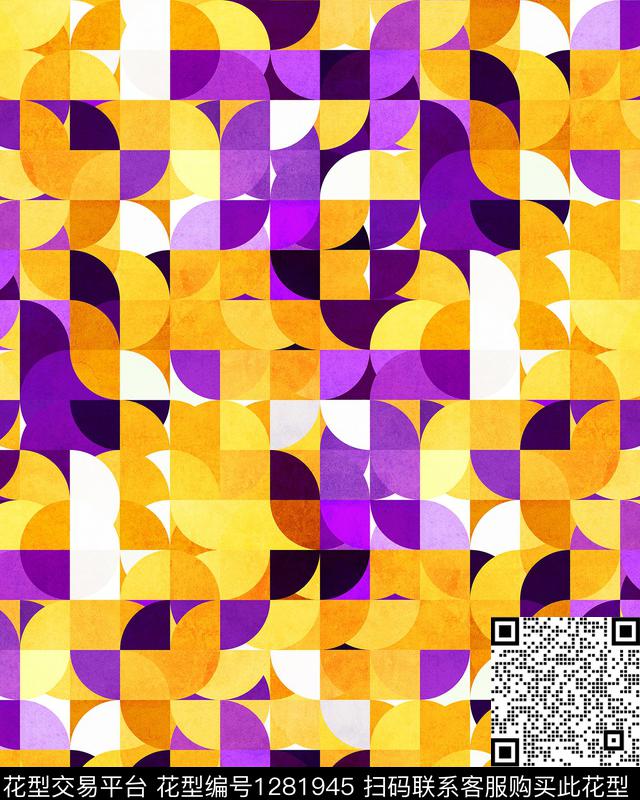 笔触马赛克几何数码印花华亿平台下载（图片编号: 1281945） - 瓦栏（Walan）