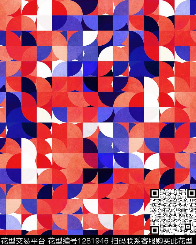笔触马赛克几何数码印花华亿平台下载（图片编号: 1281946） - 瓦栏（Walan）