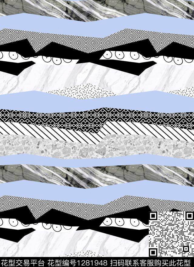笔触马赛克几何数码印花华亿平台下载（图片编号: 1281948） - 瓦栏（Walan）