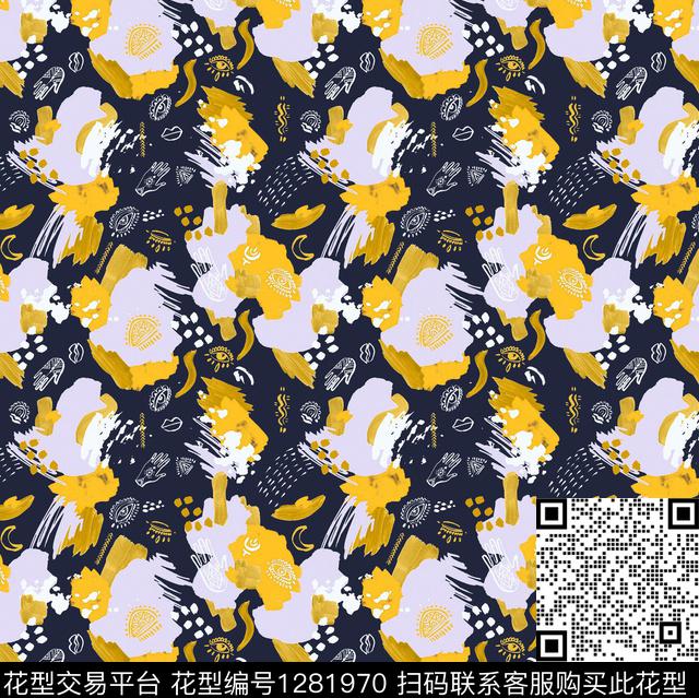 笔触马赛克几何数码印花华亿平台下载（图片编号: 1281970） - 瓦栏（Walan）