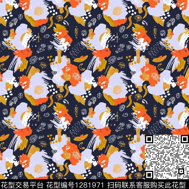 笔触马赛克几何数码印花华亿平台下载（图片编号: 1281971） - 瓦栏（Walan）