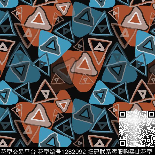 三角形几何手绘线条笔触传统印花华亿平台下载（图片编号: 1282092） - 瓦栏（Walan）