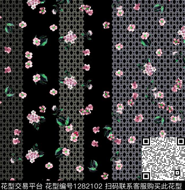 几何花卉大牌风数码印花华亿平台下载（图片编号: 1282102） - 瓦栏（Walan）