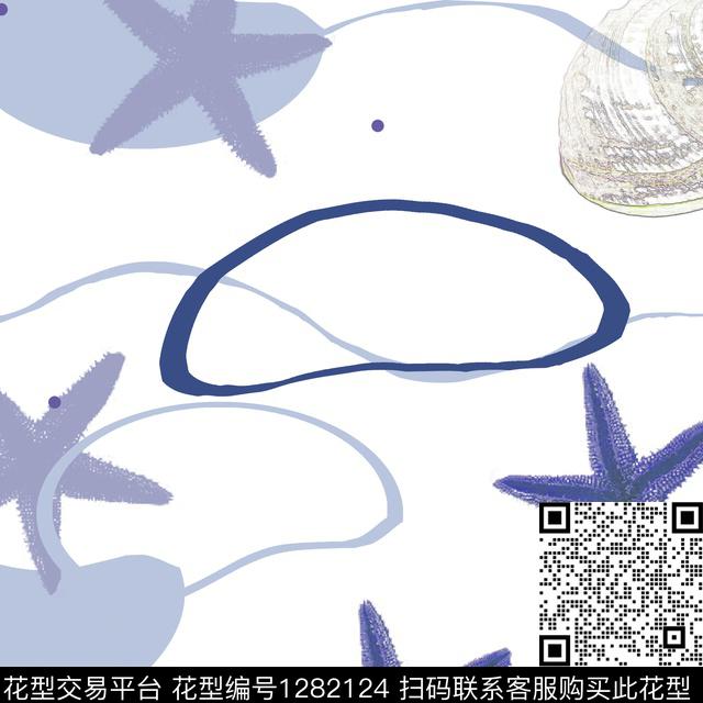 线条画蓝色星星传统印花华亿平台下载（图片编号: 1282124） - 瓦栏（Walan）