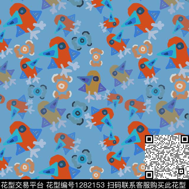 三角形鸟几何传统印花华亿平台下载（图片编号: 1282153） - 瓦栏（Walan）