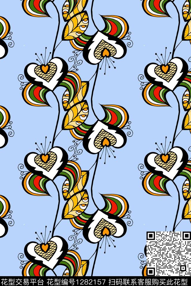 复古花卉抽象传统印花华亿平台下载（图片编号: 1282157） - 瓦栏（Walan）