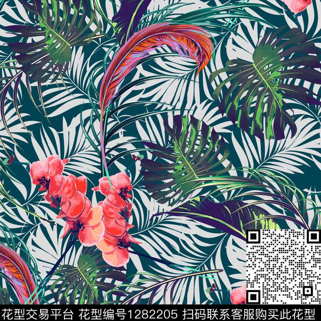 女装数码华亿平台绿植树叶传统印花华亿平台下载（图片编号: 1282205） - 瓦栏（Walan）