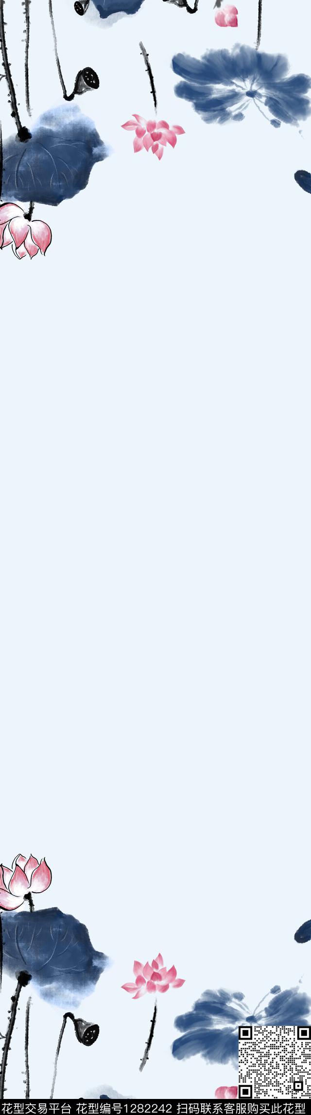 旗袍中国风荷花数码印花华亿平台下载（图片编号: 1282242） - 瓦栏（Walan）
