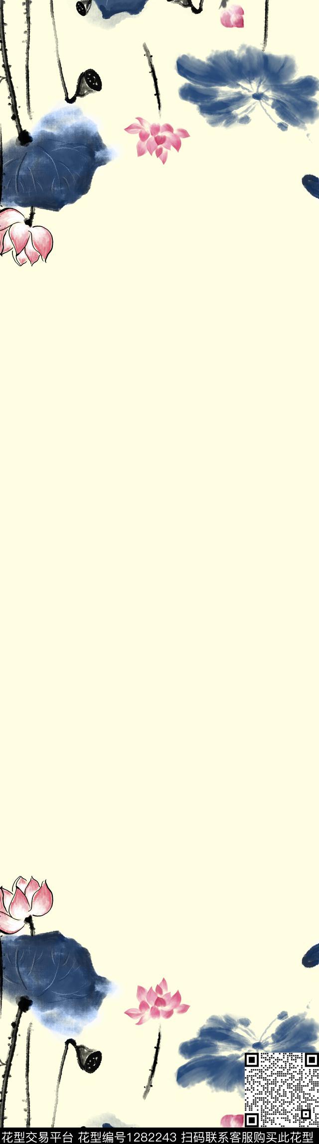 旗袍中国风荷花数码印花华亿平台下载（图片编号: 1282243） - 瓦栏（Walan）