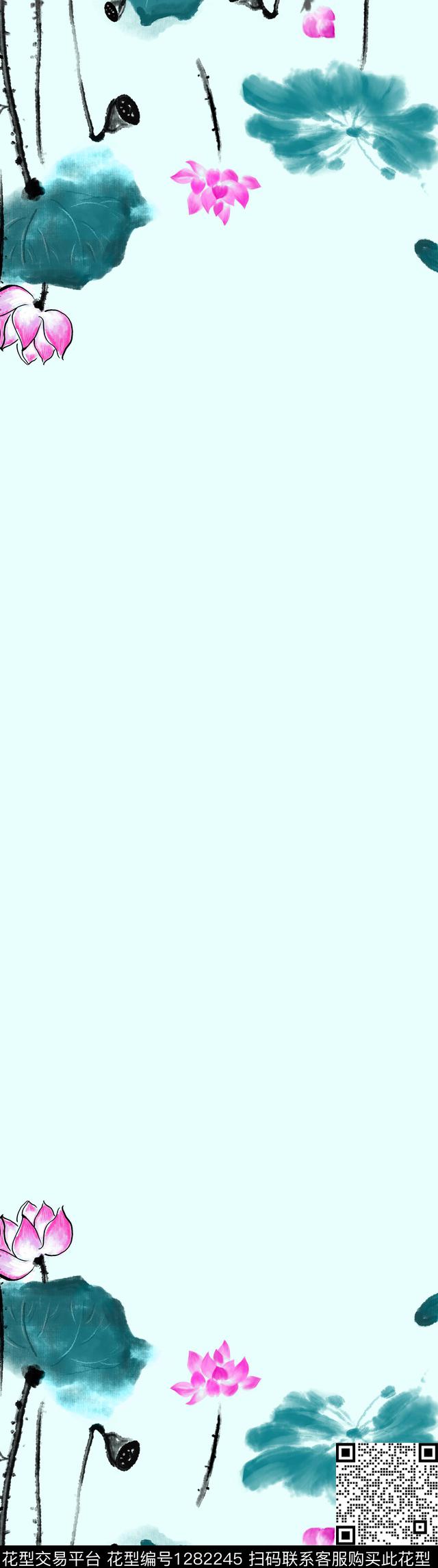 旗袍中国风荷花数码印花华亿平台下载（图片编号: 1282245） - 瓦栏（Walan）