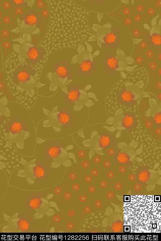 花心花苞土黄色传统印花华亿平台下载（图片编号: 1282256） - 瓦栏（Walan）