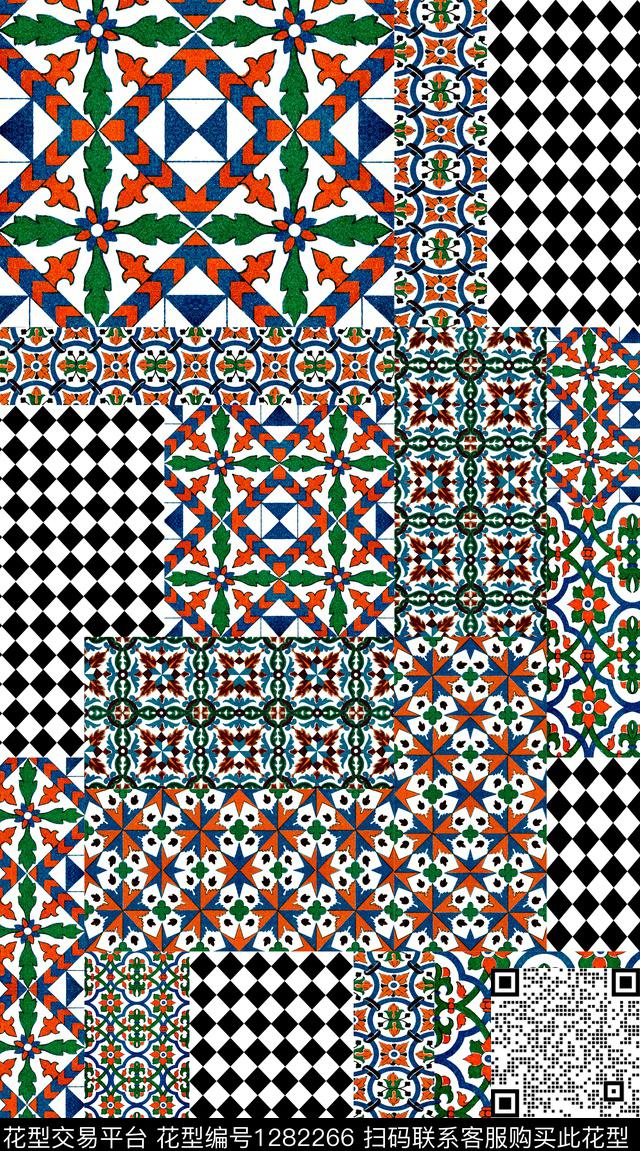 几何花卉民族风数码印花华亿平台下载（图片编号: 1282266） - 瓦栏（Walan）