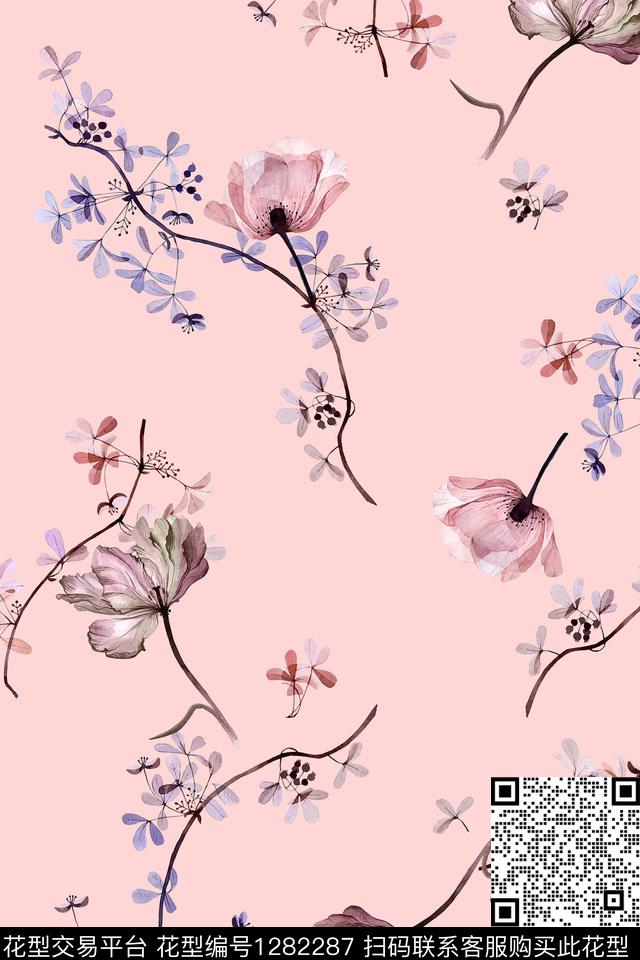 树枝春夏华亿平台小碎花数码印花华亿平台下载（图片编号: 1282287） - 瓦栏（Walan）