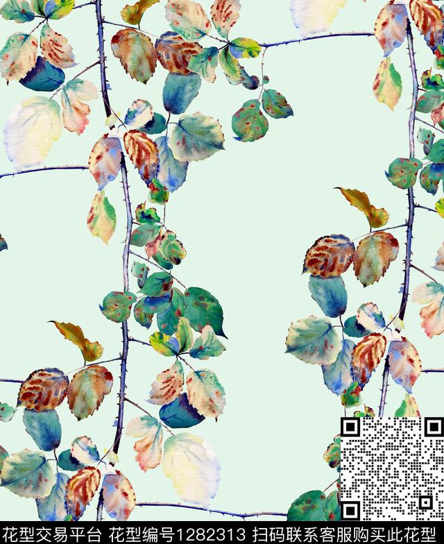 松鼠藤蔓绿植树叶数码印花华亿平台下载（图片编号: 1282313） - 瓦栏（Walan）