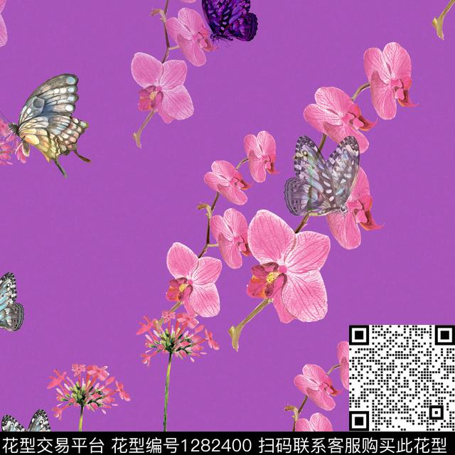 女装花卉蝴蝶大牌风数码印花华亿平台下载（图片编号: 1282400） - 瓦栏（Walan）