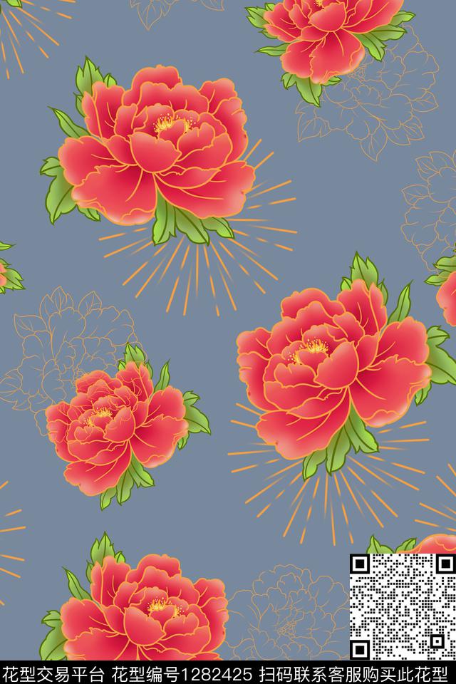 复古花卉富贵花数码印花华亿平台下载（图片编号: 1282425） - 瓦栏（Walan）
