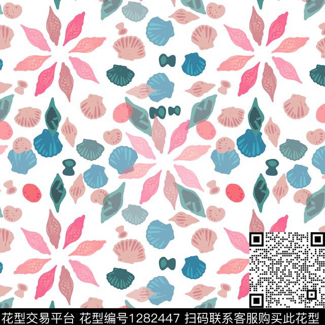 贝壳印花热带海滨度假海底宝藏数码印花华亿平台下载（图片编号: 1282447） - 瓦栏（Walan）