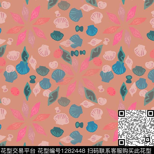 贝壳印花热带海滨度假海底宝藏数码印花华亿平台下载（图片编号: 1282448） - 瓦栏（Walan）