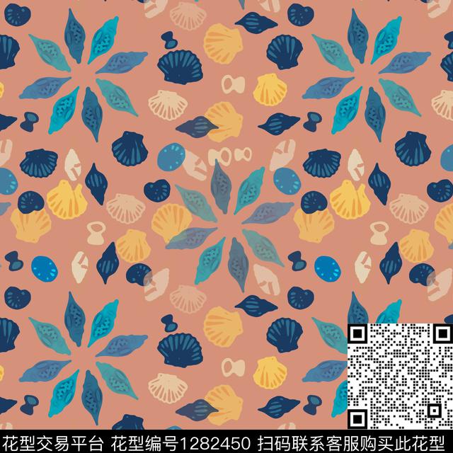 贝壳印花热带海滨度假海底宝藏数码印花华亿平台下载（图片编号: 1282450） - 瓦栏（Walan）