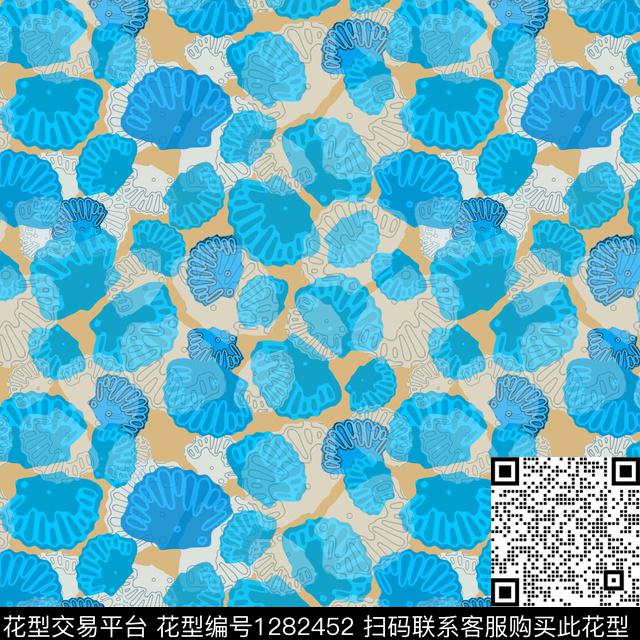 海底宝藏热带海滨度假贝壳印花数码印花华亿平台下载（图片编号: 1282452） - 瓦栏（Walan）