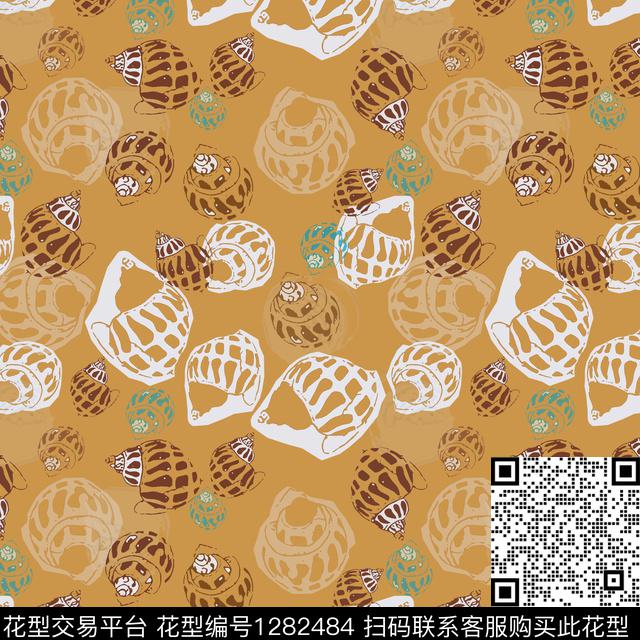 贝壳印花热带海滨度假海底宝藏数码印花华亿平台下载（图片编号: 1282484） - 瓦栏（Walan）