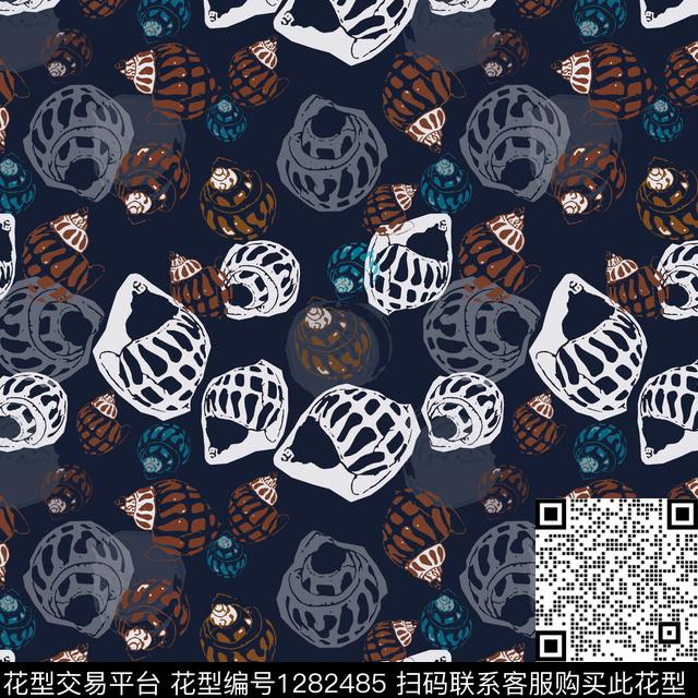 贝壳印花热带海滨度假海底宝藏数码印花华亿平台下载（图片编号: 1282485） - 瓦栏（Walan）