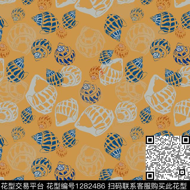 贝壳印花热带海滨度假海底宝藏数码印花华亿平台下载（图片编号: 1282486） - 瓦栏（Walan）