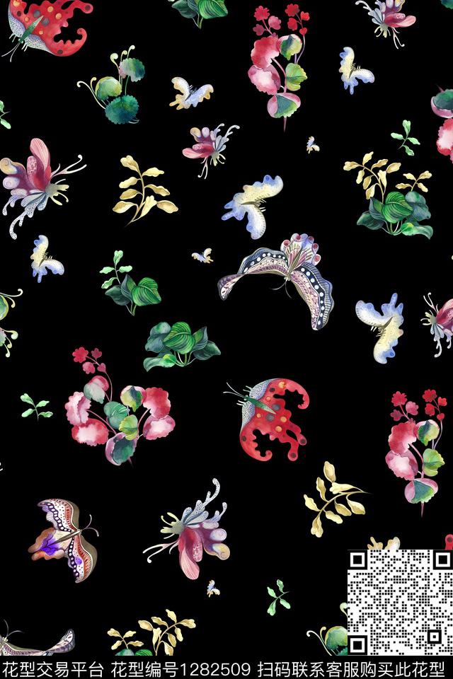 花卉大牌风植物数码印花华亿平台下载（图片编号: 1282509） - 瓦栏（Walan）