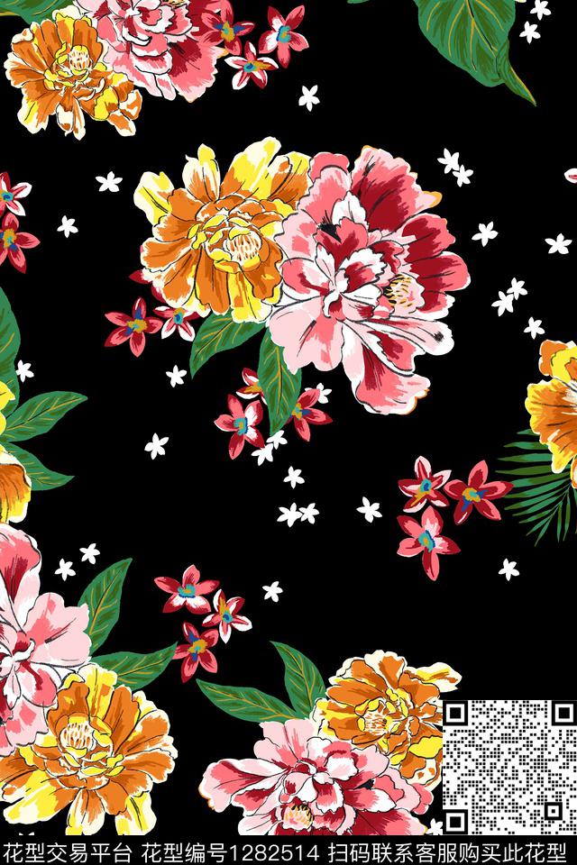 花卉大牌风植物数码印花华亿平台下载（图片编号: 1282514） - 瓦栏（Walan）