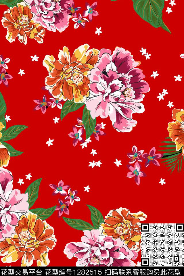 花卉大牌风植物数码印花华亿平台下载（图片编号: 1282515） - 瓦栏（Walan）