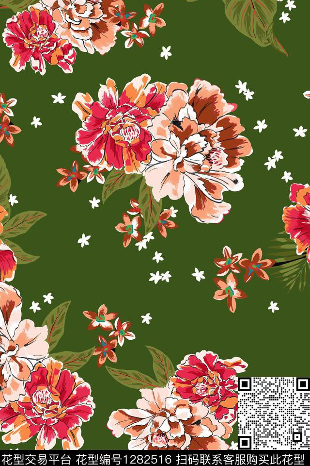 花卉大牌风植物数码印花华亿平台下载（图片编号: 1282516） - 瓦栏（Walan）