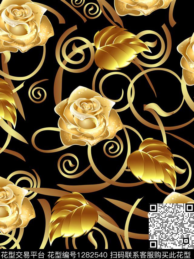玫瑰花纹理宫廷风数码印花华亿平台下载（图片编号: 1282540） - 瓦栏（Walan）