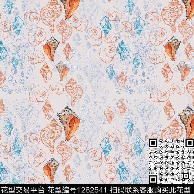 海底宝藏热带海滨度假贝壳印花数码印花华亿平台下载（图片编号: 1282541） - 瓦栏（Walan）