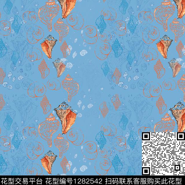海底宝藏热带海滨度假贝壳印花数码印花华亿平台下载（图片编号: 1282542） - 瓦栏（Walan）