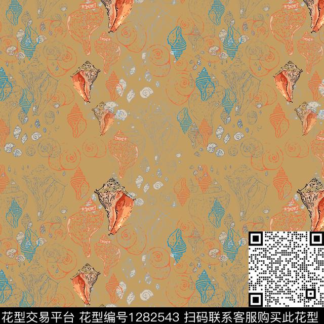 海底宝藏热带海滨度假贝壳印花数码印花华亿平台下载（图片编号: 1282543） - 瓦栏（Walan）