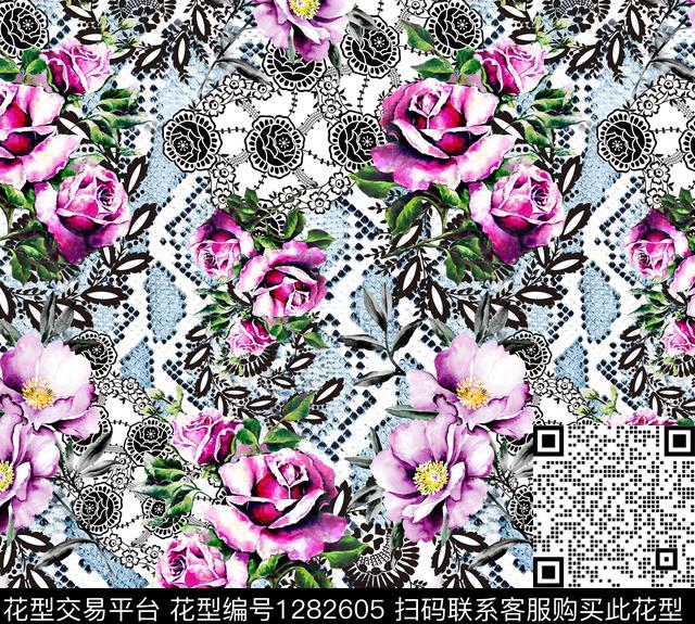 花卉花边手绘数码印花华亿平台下载（图片编号: 1282605） - 瓦栏（Walan）