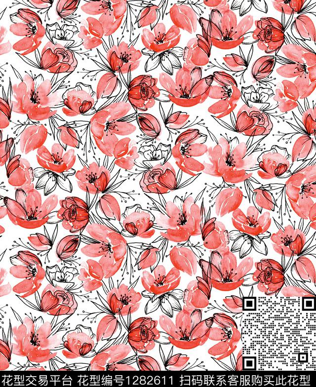 小碎花watercolor绿植树叶数码印花华亿平台下载（图片编号: 1282611） - 瓦栏（Walan）