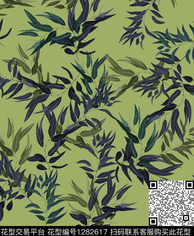 树枝绿植树叶竹子数码印花华亿平台下载（图片编号: 1282617） - 瓦栏（Walan）