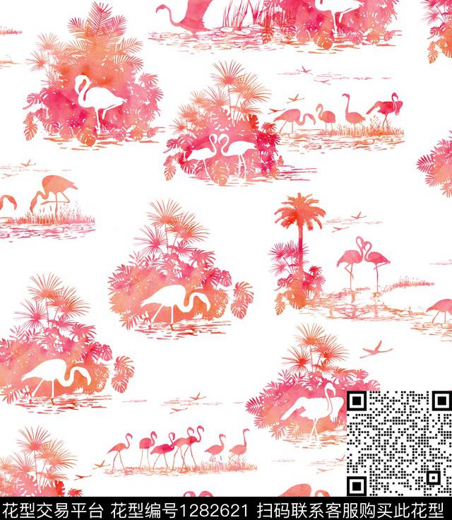 火烈鸟剪影数码印花华亿平台下载（图片编号: 1282621） - 瓦栏（Walan）
