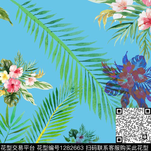 花卉大牌风热带华亿平台数码印花华亿平台下载（图片编号: 1282663） - 瓦栏（Walan）