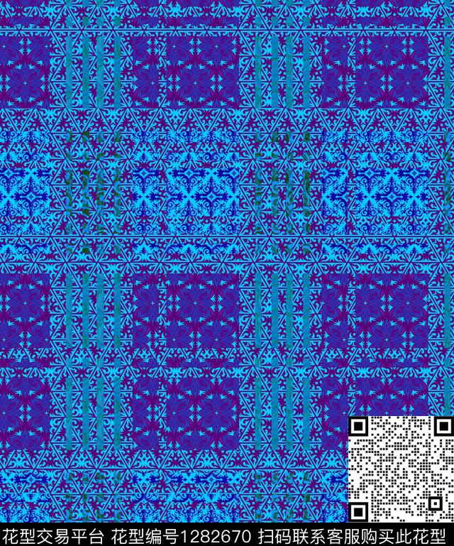混合拼接民族风格子数码印花华亿平台下载（图片编号: 1282670） - 瓦栏（Walan）