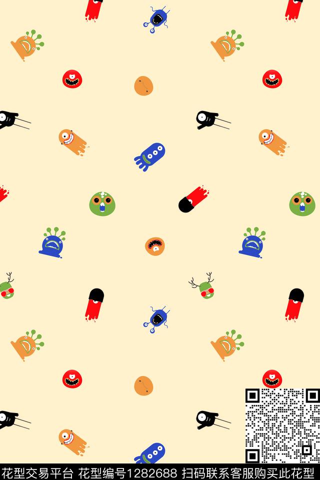 卡通小怪兽传统印花华亿平台下载（图片编号: 1282688） - 瓦栏（Walan）