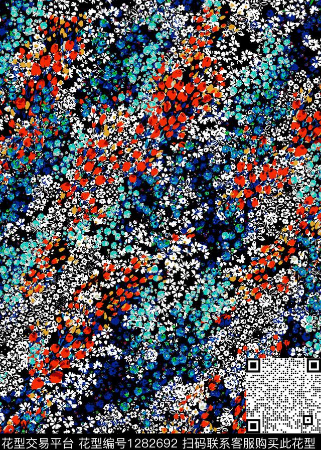 抽象定位花几何数码印花华亿平台下载（图片编号: 1282692） - 瓦栏（Walan）