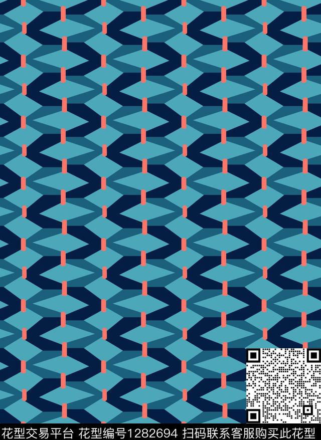 定位花几何纹理数码印花华亿平台下载（图片编号: 1282694） - 瓦栏（Walan）