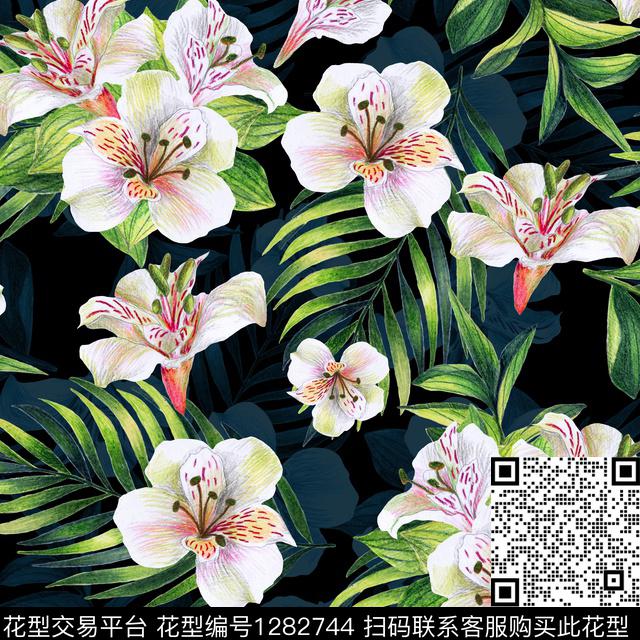 花卉手绘大花数码印花华亿平台下载（图片编号: 1282744） - 瓦栏（Walan）
