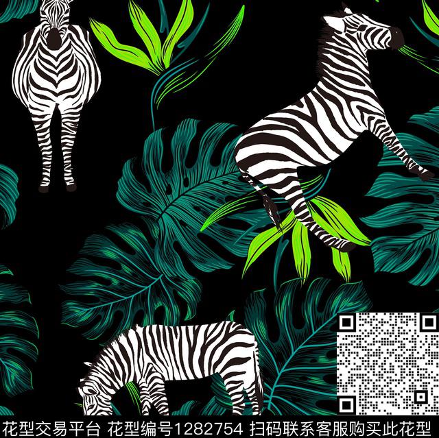 绿植树叶斑马大牌风数码印花华亿平台下载（图片编号: 1282754） - 瓦栏（Walan）