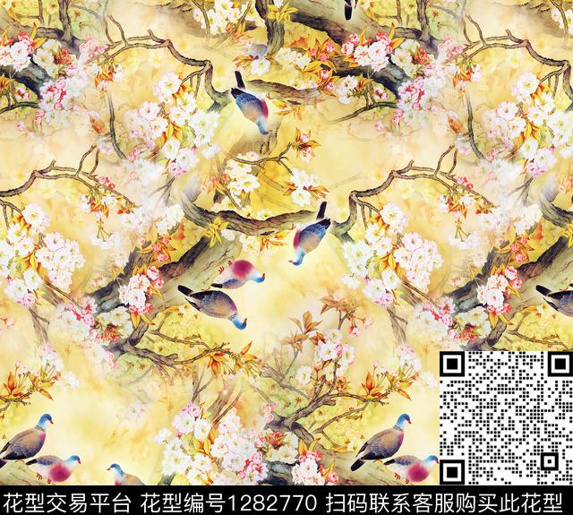 花卉鸟彩底花卉数码印花华亿平台下载（图片编号: 1282770） - 瓦栏（Walan）
