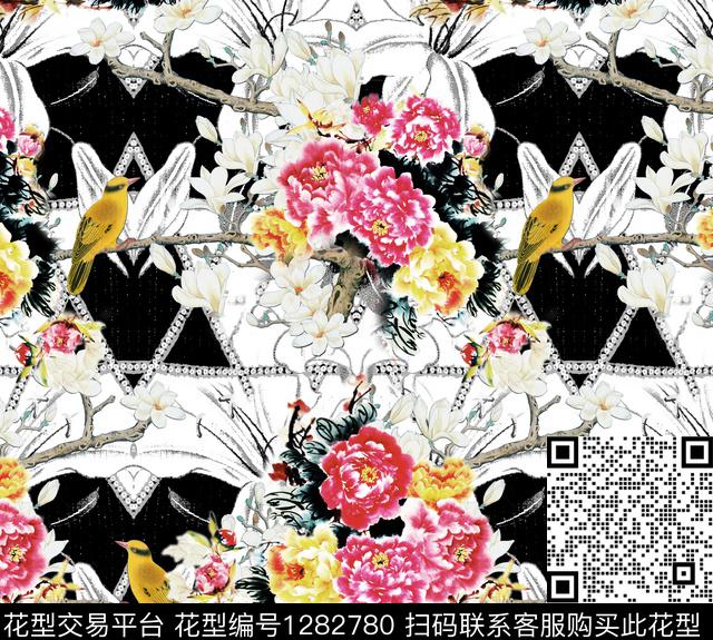 花卉手绘鸟数码印花华亿平台下载（图片编号: 1282780） - 瓦栏（Walan）