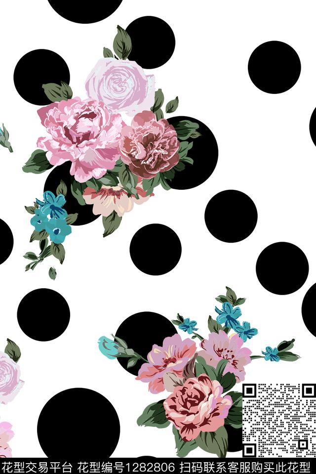 玫瑰花花卉抽象传统印花华亿平台下载（图片编号: 1282806） - 瓦栏（Walan）